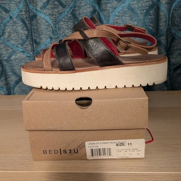 MAKE AN OFFER BedStu Crawler Leather Platform Sandals In Starry Night Lux Sz 11 - Picture 10 of 11